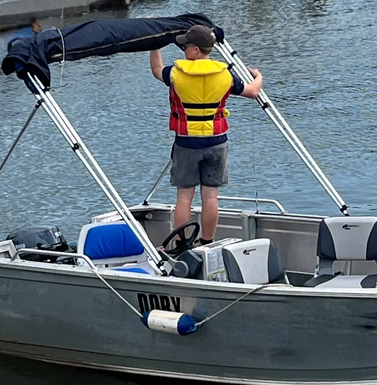 Fold the bimini (suncover) back to allow  for great rod casting